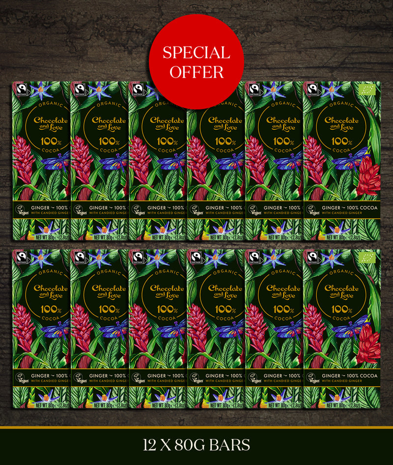 Vergangene Beste vor dem Datum Verkauf - Ingwer 100% Kakao - extra dunkle Schokolade mit kandierter Ingwer - Beste vor Datum 06.06.25 (Kopie)