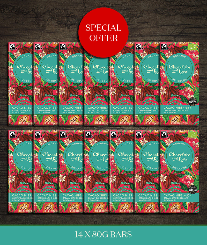 SHORT LIFE SALE - CACAO NIBS 55% - CREAMY DARK CHOCOLATE WITH CACAO NIBS -  BEST BEFORE DATE 30.11.25