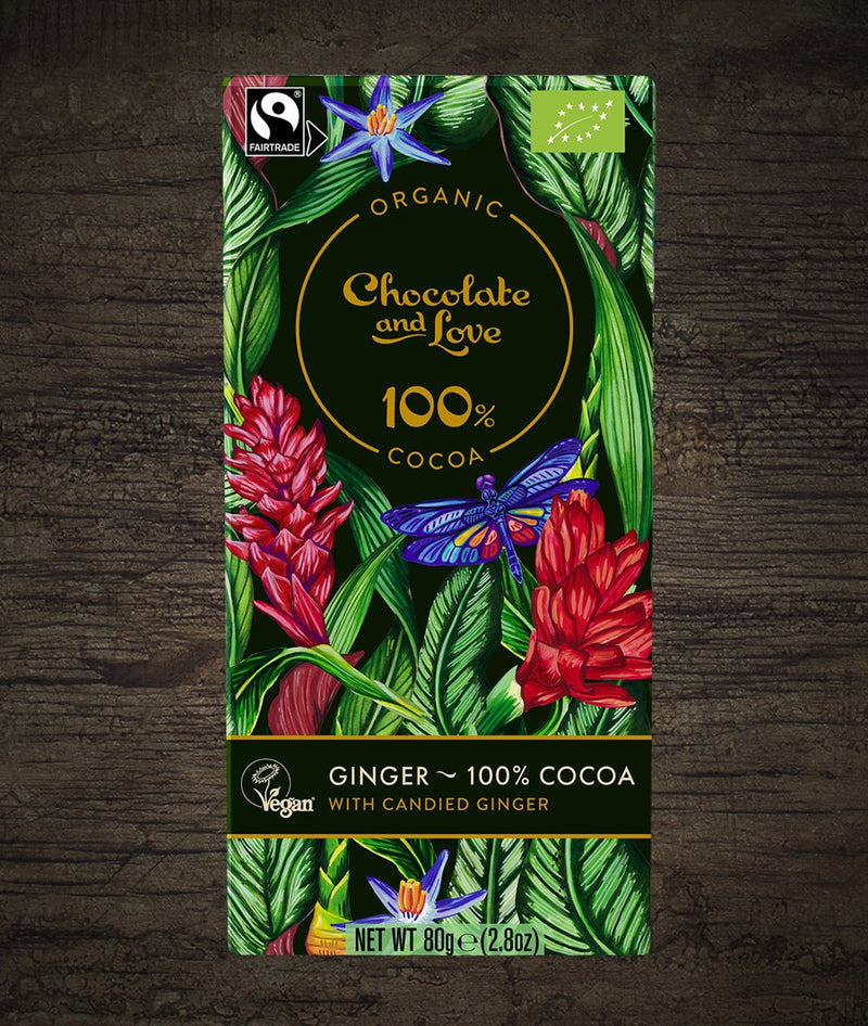 GINGER 100% COCOA - EXTRA DARK CHOCOLATE WITH CANDIED GINGER